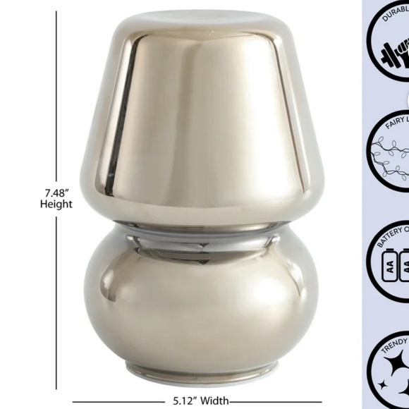 Urban Shop 5" W x 7.5" H Chrome Glass Mushroom Lamp NEW in Package #TeenDecor - Picture 3 of 5